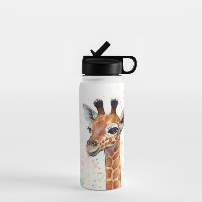 Giraffe Baby Watercolor Water Bottle Gallery Image 1