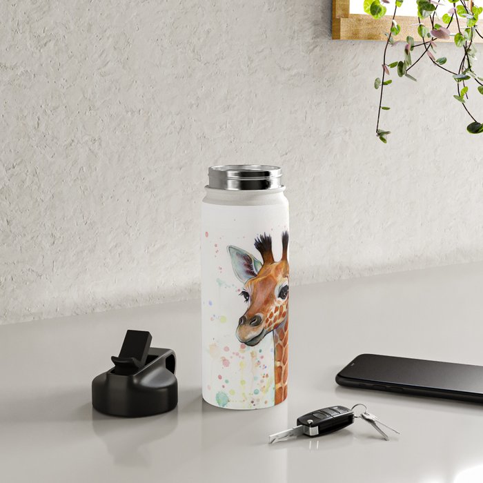 Giraffe Baby Watercolor Water Bottle Gallery Image 4