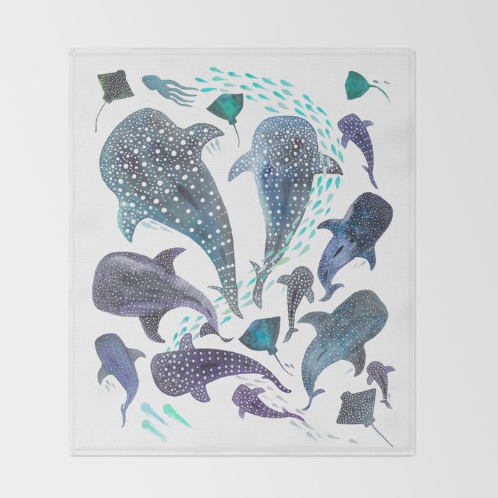 Whale Shark, Ray & Sea Creature Play Print Throw Blanket Gallery Image 2