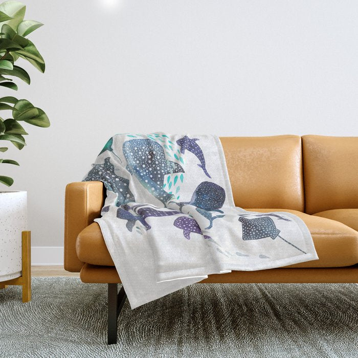 Whale Shark, Ray & Sea Creature Play Print Throw Blanket Gallery Image 1