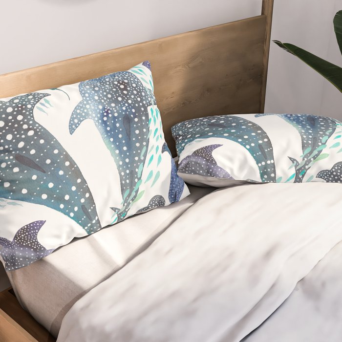 Whale Shark, Ray & Sea Creature Play Print Pillow Sham Gallery Image 2