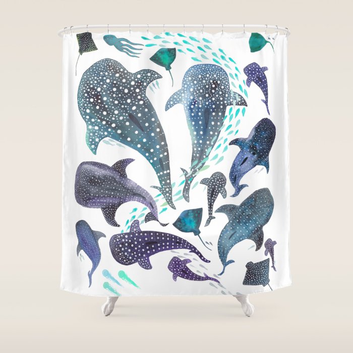 Whale Shark, Ray & Sea Creature Play Print Shower Curtain Gallery Image 1