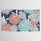 Floral Prints and Leaves, Navy, Aqua Coral and Gray Tablecloth Gallery Image 2