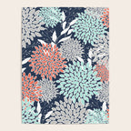 Floral Prints and Leaves, Navy, Aqua Coral and Gray Poster Gallery Image 4