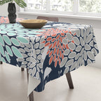 Floral Prints and Leaves, Navy, Aqua Coral and Gray Tablecloth Gallery Image 3
