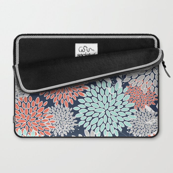 Floral Prints and Leaves, Navy, Aqua Coral and Gray Laptop Sleeve Gallery Image 2