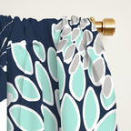 Floral Prints and Leaves, Navy, Aqua Coral and Gray Window Curtain Gallery Image 2