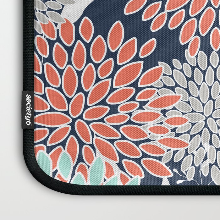 Floral Prints and Leaves, Navy, Aqua Coral and Gray Laptop Sleeve Gallery Image 3