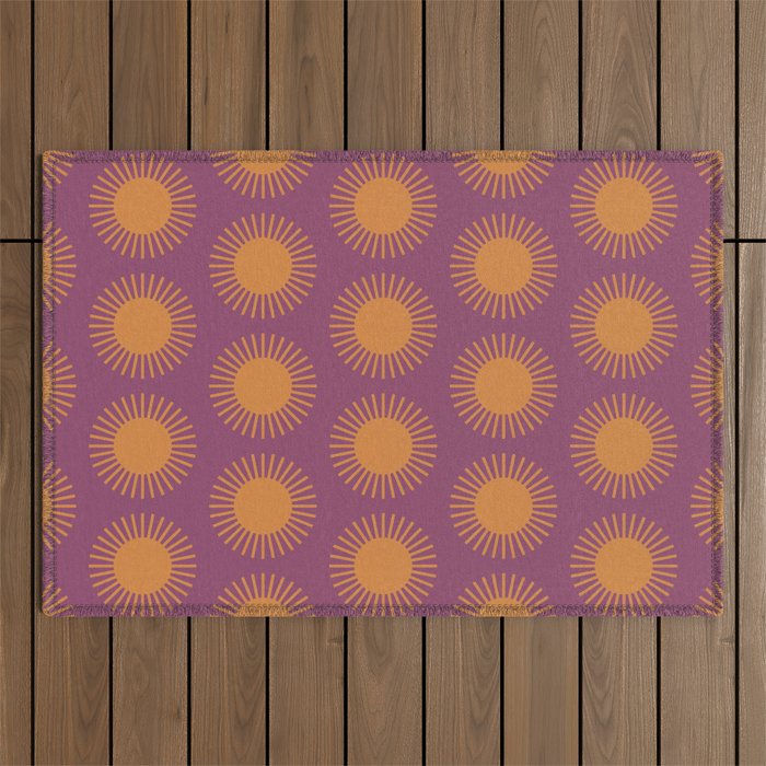 Boho Summer Sun Pattern VI Purple and Orange Outdoor Rug Gallery Image 1