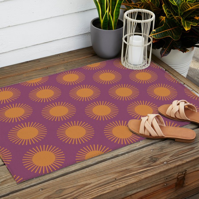 Boho Summer Sun Pattern VI Purple and Orange Outdoor Rug Gallery Image 2