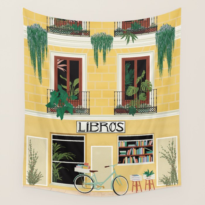 Madrid Book Shop Wall Tapestry Gallery Image 1