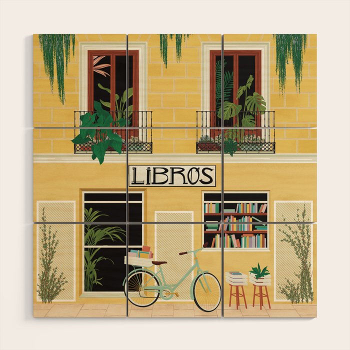 Madrid Book Shop Wood Wall Art Gallery Image 1