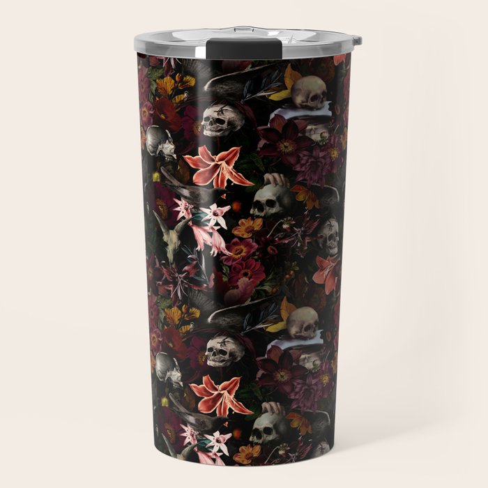 Gothic Night Skulls Flower Botanical Midnight Garden Travel Mug Gallery Image 1