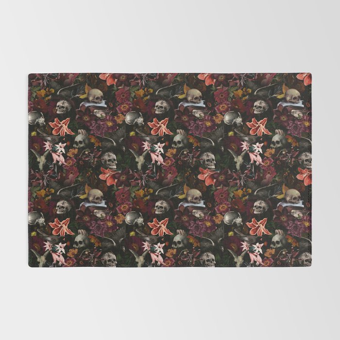 Gothic Night Skulls Flower Botanical Midnight Garden Rug Gallery Image 2