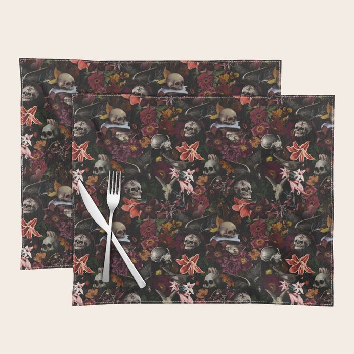 Gothic Night Skulls Flower Botanical Midnight Garden Placemat Gallery Image 1