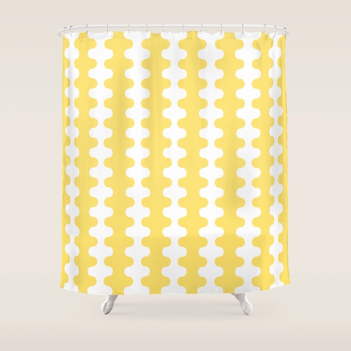 Vertical Stripes Yellow and White Ogee A-Go-Go Pop Pattern Shower Curtain Gallery Image 1
