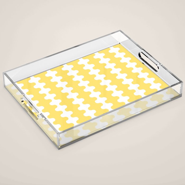 Vertical Stripes Yellow and White Ogee A-Go-Go Pop Pattern Acrylic Tray Gallery Image 1