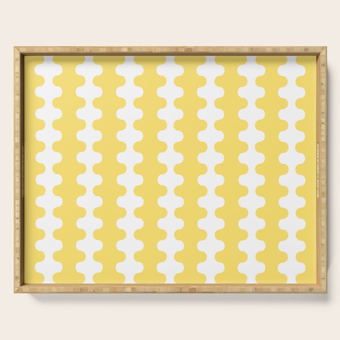 Vertical Stripes Yellow and White Ogee A-Go-Go Pop Pattern Serving Tray Gallery Image 1