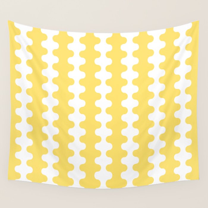 Vertical Stripes Yellow and White Ogee A-Go-Go Pop Pattern Wall Tapestry Gallery Image 4