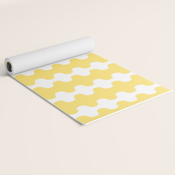 Vertical Stripes Yellow and White Ogee A-Go-Go Pop Pattern Yoga Mat Gallery Image 2
