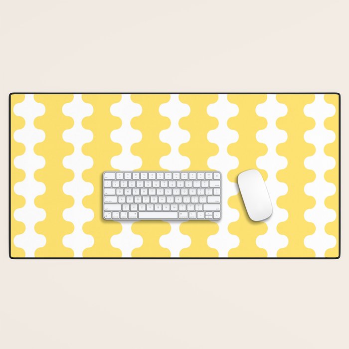 Vertical Stripes Yellow and White Ogee A-Go-Go Pop Pattern Desk Mat Gallery Image 1