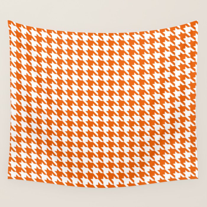 Orange Classic houndstooth pattern Wall Tapestry Gallery Image 4