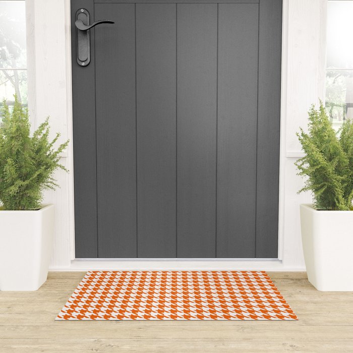Orange Classic houndstooth pattern Welcome Mat Gallery Image 3