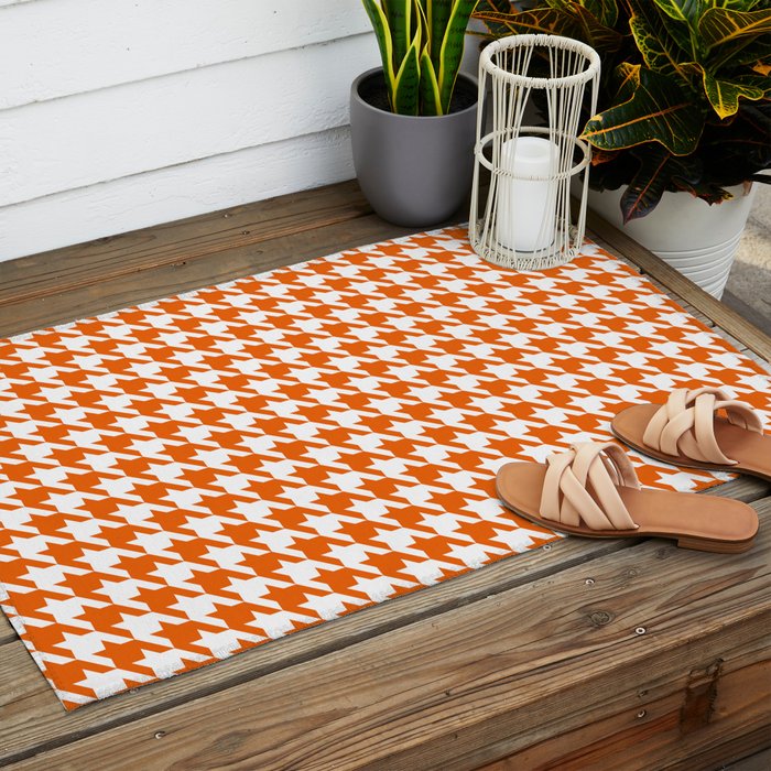 Orange Classic houndstooth pattern Outdoor Rug Gallery Image 2