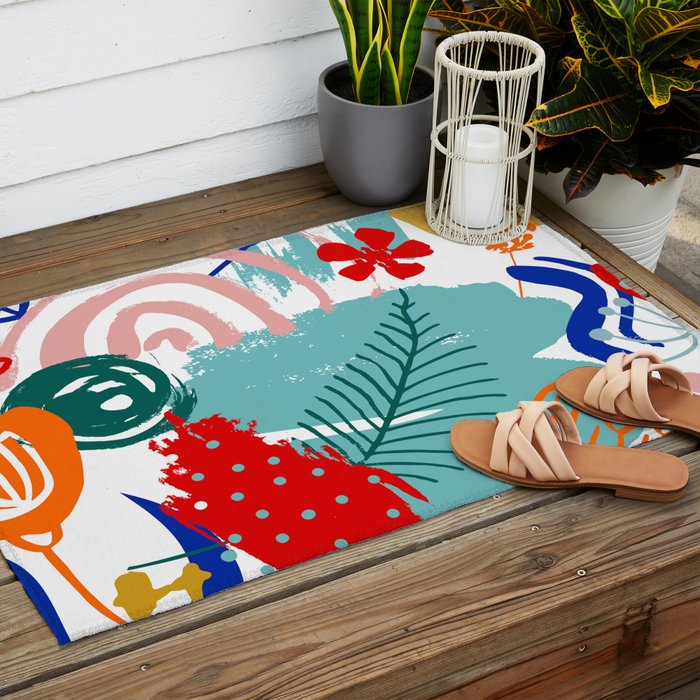 Summer Floral Prints, Abstract, Colourful Prints. Outdoor Rug Gallery Image 2