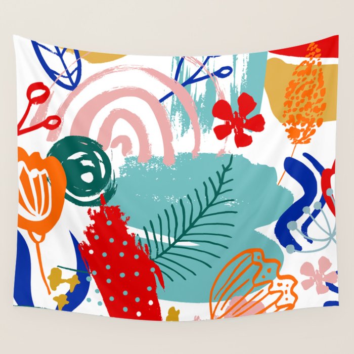 Summer Floral Prints, Abstract, Colourful Prints. Wall Tapestry Gallery Image 1