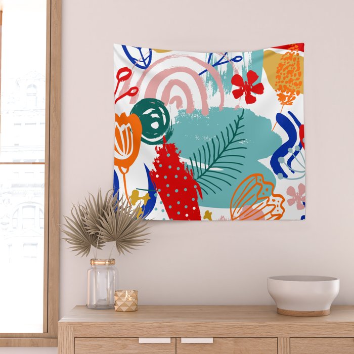 Summer Floral Prints, Abstract, Colourful Prints. Wall Tapestry Gallery Image 2