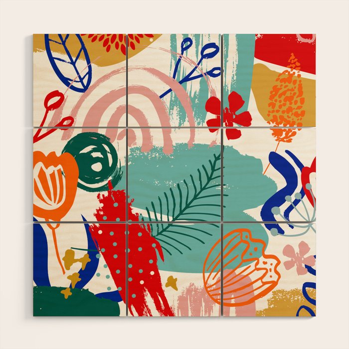 Summer Floral Prints, Abstract, Colourful Prints. Wood Wall Art Gallery Image 1