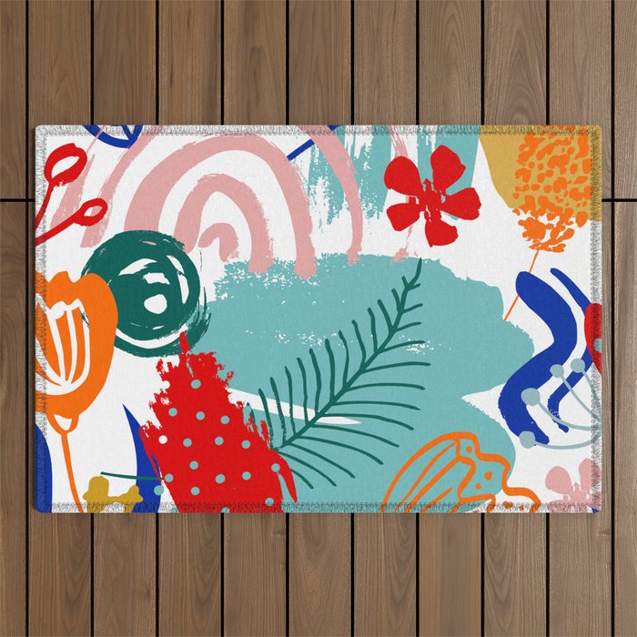 Summer Floral Prints, Abstract, Colourful Prints. Outdoor Rug Gallery Image 1