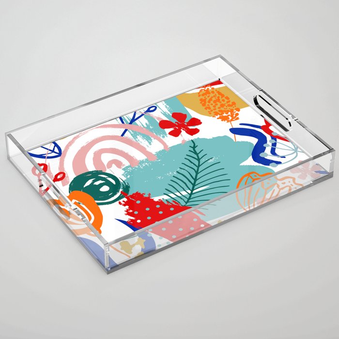 Summer Floral Prints, Abstract, Colourful Prints. Acrylic Tray Gallery Image 1