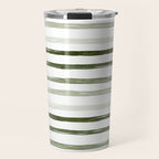 Watercolor Green and White Striped Travel Mug Gallery Image 1