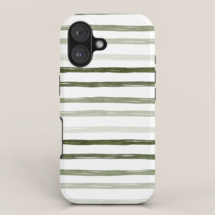 Watercolor Green and White Striped iPhone Case Gallery Image 1