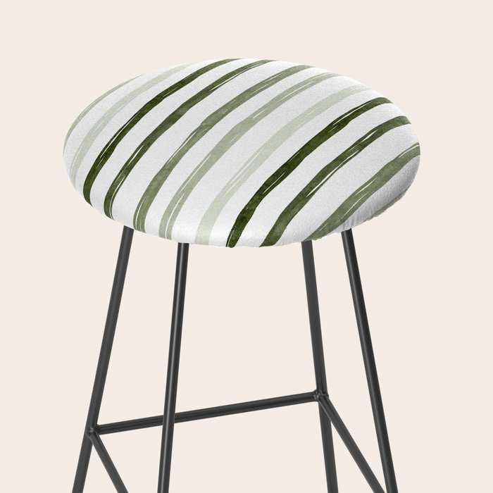 Watercolor Green and White Striped Stool Gallery Image 2