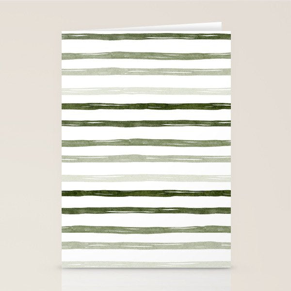 Watercolor Green and White Striped Stationery Card Gallery Image 2