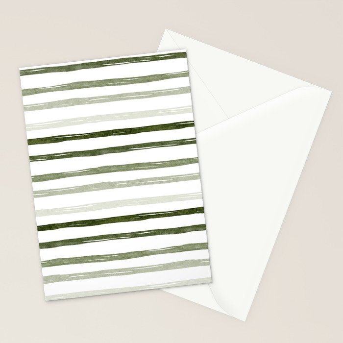 Watercolor Green and White Striped Stationery Card Gallery Image 2
