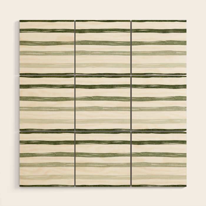 Watercolor Green and White Striped Wood Wall Art Gallery Image 1