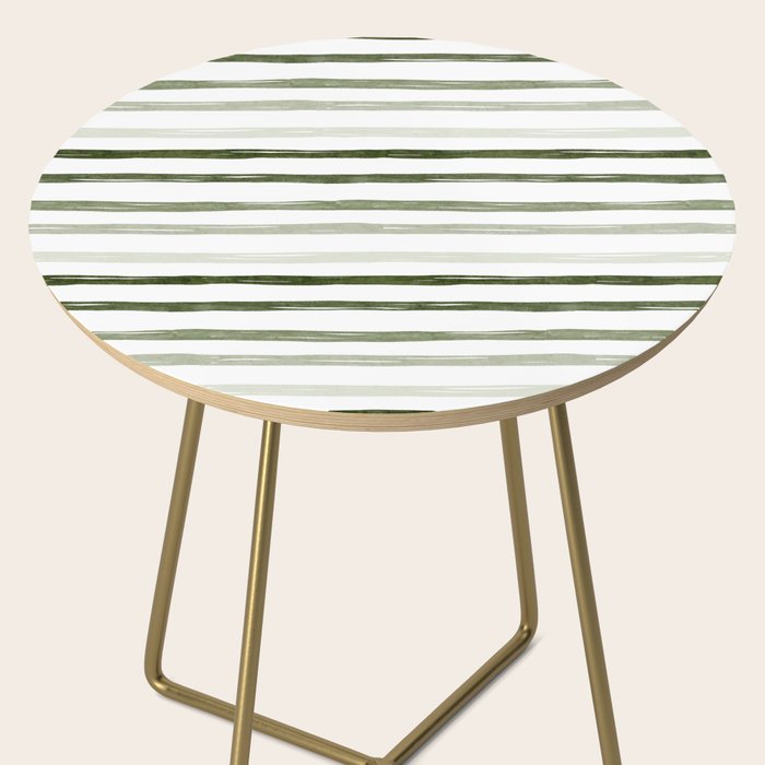 Watercolor Green and White Striped Side Table Gallery Image 2