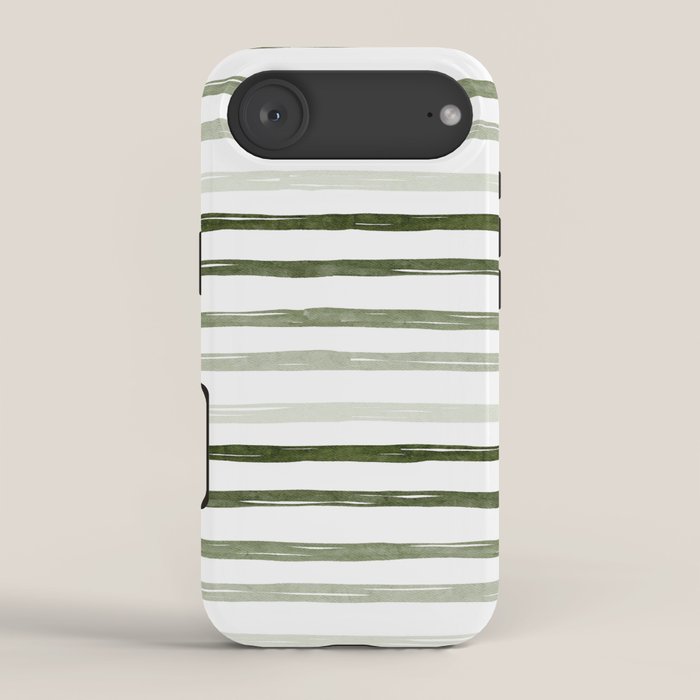 Watercolor Green and White Striped iPhone Case Gallery Image 2