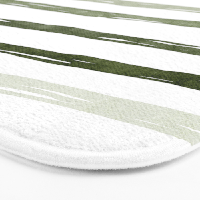 Watercolor Green and White Striped Bath Mat Gallery Image 3