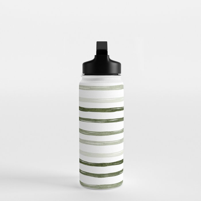Watercolor Green and White Striped Water Bottle Gallery Image 3
