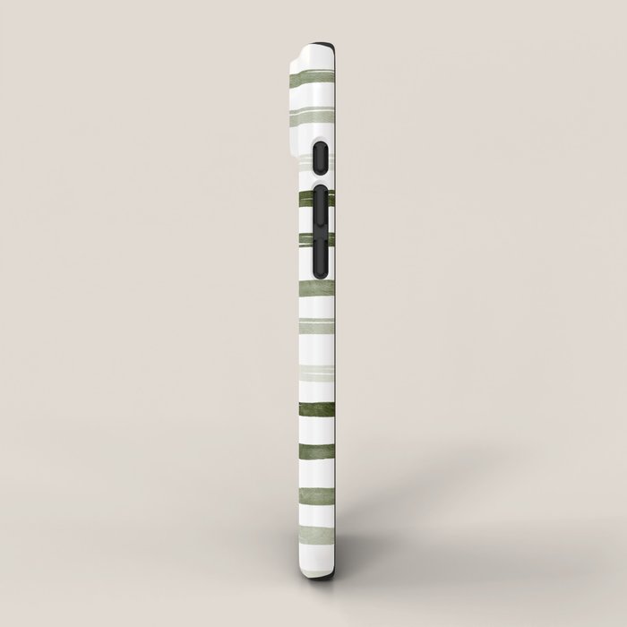 Watercolor Green and White Striped iPhone Case Gallery Image 2