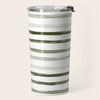 Watercolor Green and White Striped Travel Mug Gallery Image 2