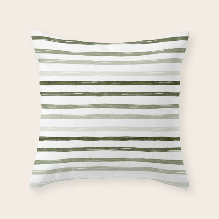Watercolor Green and White Striped Throw Pillow Gallery Image 6