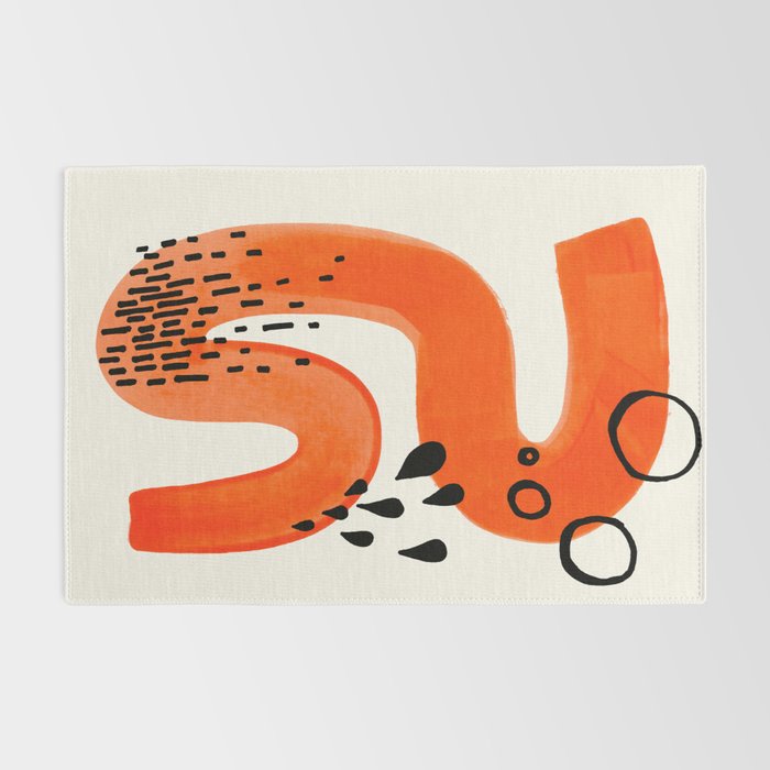 Mid Century Modern abstract Minimalist Fun Colorful Shapes Patterns Orange Brush Stroke Watercolor Rug Gallery Image 2