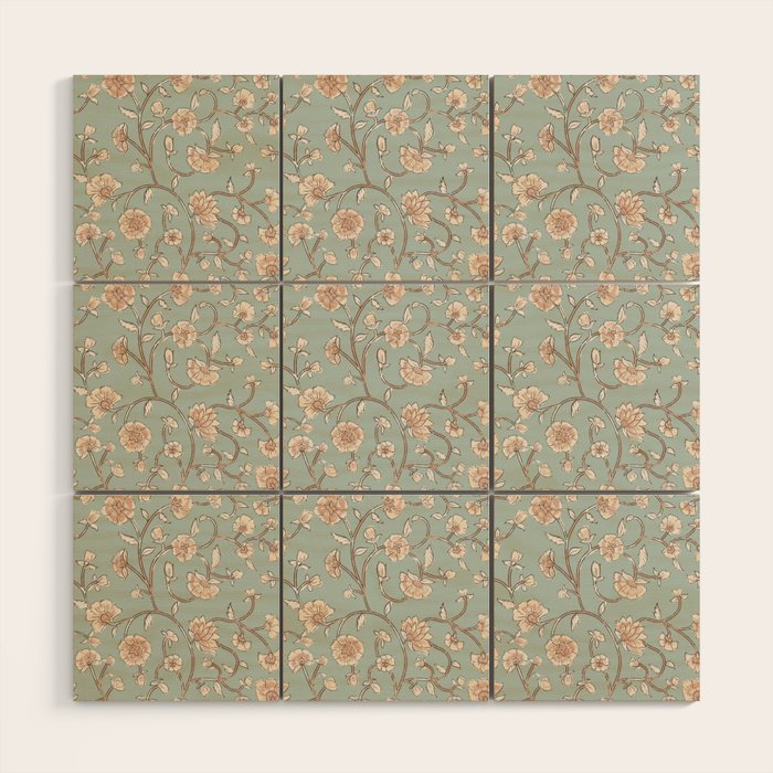 Ditsy Trailing Block Print Floral - Light Sage Green Wood Wall Art Gallery Image 1