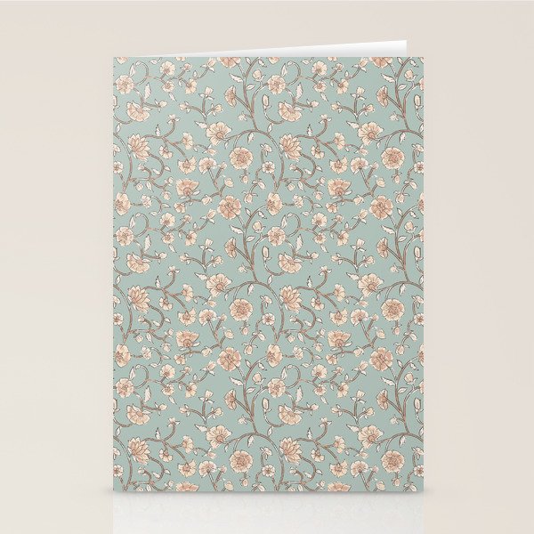 Ditsy Trailing Block Print Floral - Light Sage Green Stationery Card Gallery Image 2